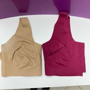 knix Seamless One-Shoulder Sports Bras in Beige and Deep Pink